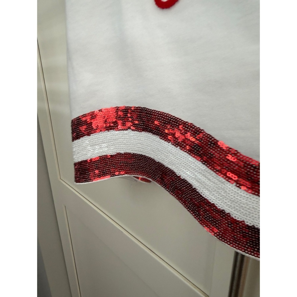 White Stars and Stripes Puff Sleeve Lg T-shirt sequins 4th of July America 250 - Picture 4 of 5